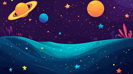 Wall Mural - adorable flat style vector space background with twinkling stars and outer space elements – cute cos