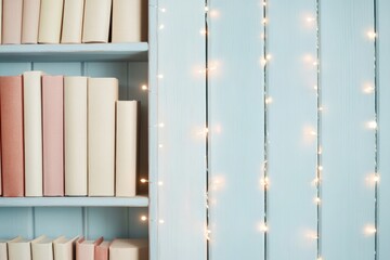 Poster - Cozy Minimalist Bookshelf with Soft Lighting and Pastel Aesthetic