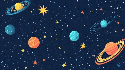 Wall Mural - adorable flat style vector space background with twinkling stars and outer space elements – cute cos