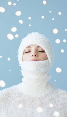Poster - Serene Winter Portrait Frosted Beauty in Minimalistic Christmas Glow