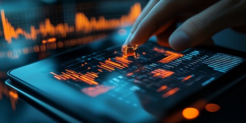 Poster - High-Tech Blockchain Ledger on Tablet Displaying Real-Time Cryptocurrency Transactions
