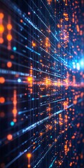 Poster - Futuristic Neon Blockchain Nodes with Financial Graph Reflection - Innovative Decentralized Finance Concept