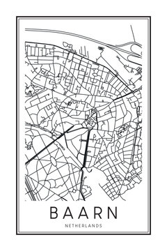 Printable downtown road map poster of the Dutch city of BAARN on solid white background with city name