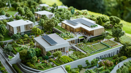 Poster - Sustainable ecovillage gardens renewable energy and eco-friendly architectural plans
