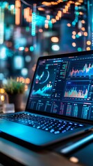 Poster - Futuristic Cryptocurrency Market Analysis on Laptop with Holographic Elements