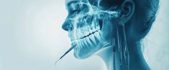 Aufkleber - A digital art representation of a human skull overlaying a profile.