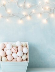 Poster - Pastel Easter Basket with Eggs Against Festive Light Background