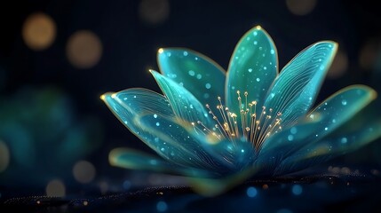 Wall Mural - Glowing teal flower with gold accents.