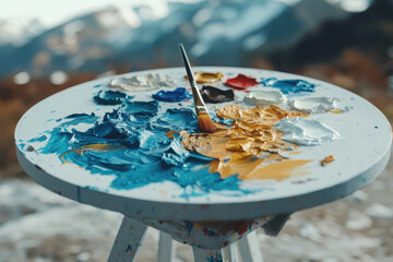 Poster - Creating a masterpiece an artist's palette of vibrant colors in a creative studio