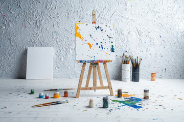 Poster - Creating colorful masterpieces whimsical art studio creative space paints and brushes vibrant environment artistic perspective playful imagery