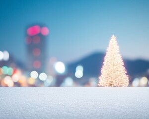 Poster - Illuminated Christmas Tree in Urban Winter Landscape