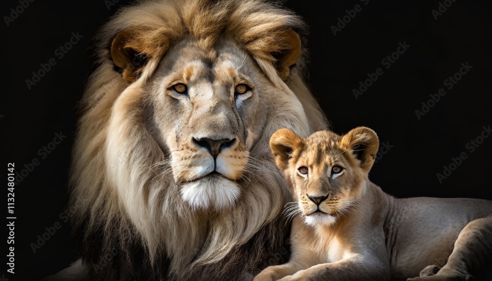 Lion Visual The Lion and the Lamb Majestic Wildlife Together on a Black Background ...