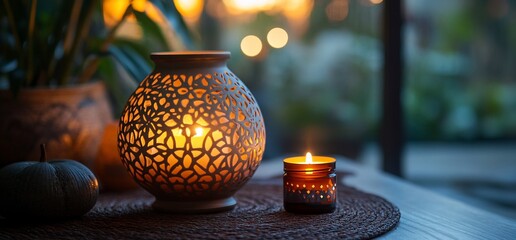 Aufkleber - A serene setting with decorative candles casting a warm glow.