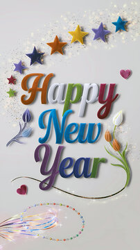3D Happy New Year 2025 Celebration Star Icon on Portrait Background – Festive and Vibrant Design for Greeting Cards, Social Media, Ads, Blogs, Event Invitations, E-commerce, Branding