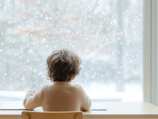 Poster - Cozy Study Day Child at Home Learning While Snow Falls