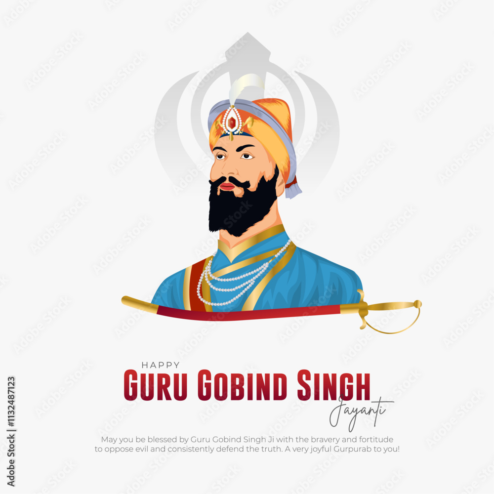 Happy Guru Gobind Singh Jayanti Post and Greeting Card. Birthday ...