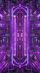 Poster - Abstract Purple Neon Cyberpunk Cityscape Digital Art