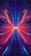 Poster - Abstract Neon Grid Light Tunnel Digital Art