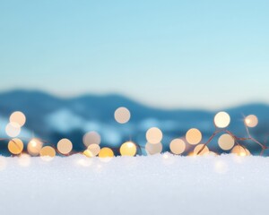 Poster - Winter Landscape with Glowing Bokeh Lights on Snow