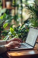 Poster - Eco-Friendly Digital Learning Hands Typing on Laptop Amidst Indoor Greenery