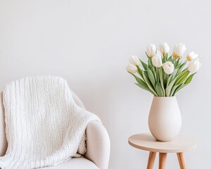 Aufkleber - Minimalist Spring Decor with Cozy Reading Nook and Fresh Flowers