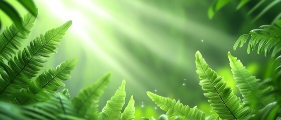 Canvas Print - Lush green ferns bathed in sunlight.