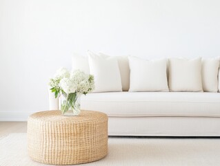 Poster - Minimalist Spring Living Room with Beige Sofa and Pastel Accents