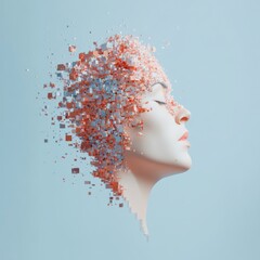 Aufkleber - Fragmented Mind Abstract Digital Portrait of Technology Overload