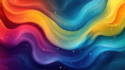 Fototapete - Vibrant Abstract Background with Wavy Rainbow Hues and Celestial Dust. This dynamic abstract background features flowing, wavy lines of vibrant rainbow colors, creating a mesmerizing visual effect.