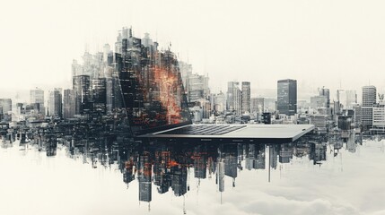 Poster - A surreal blend of a cityscape emerging from an open laptop.