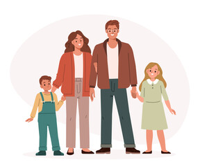 Sticker - Parents standing with their children. Mother, father and kids together. Happy family concept. Vector illustration.
