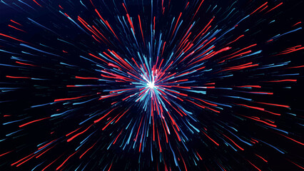 Poster - Abstract geometric background of radial lines. Exploding star. Motion effect. Bright fireworks background animation, salute. Vector illustration.