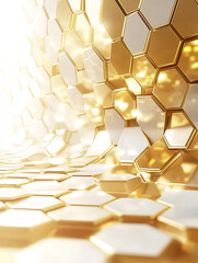 Wall Mural - gold hexagonal,golden edges, bright lighting,golden metal tiles,bee and honey,cell,texture,luxury,sk