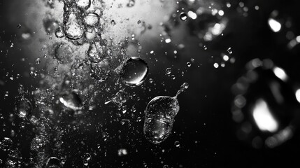 Poster - bubbles suspended in water creating an abstract background with a monochromatic aesthetic showcasing