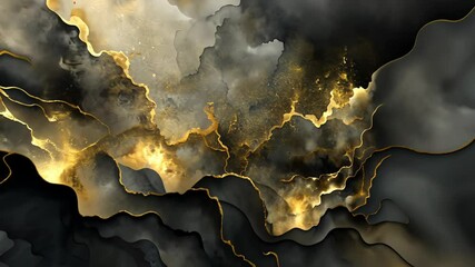 Poster - Mesmerizing abstract art with rich textures and golden highlights in a dramatic landscape inspired by nature. Generative AI