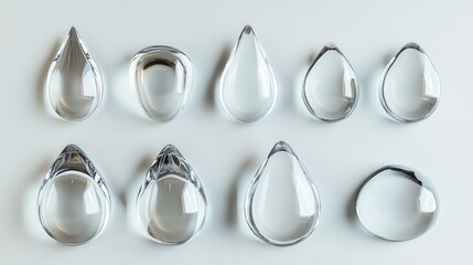 Poster - a collection of various transparent gel droplets arranged artistically on a light surface for produc
