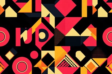 Poster - Vibrant geometric pattern with bold colors and shapes on a dark background