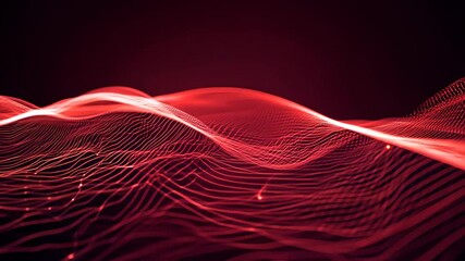 Poster - Vibrant red waves flow through abstract space, creating a mesmerizing visual experience of light and rhythm. Generative AI