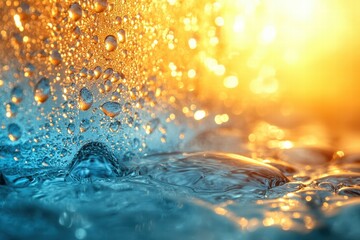 Poster - glass texture with water droplets illuminated by bright light creates a stunning visual effect