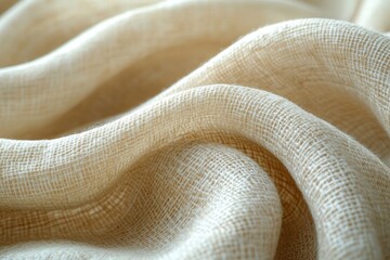 Poster - Linen texture close-up showcasing natural beige hues with soft folds and creases