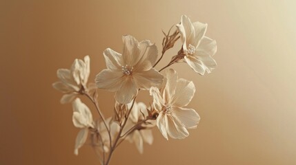 Poster - Dried wildflowers in soft brown shades create a serene atmosphere, gently illuminated by warm light. Each delicate petal captures a moment of nature's beauty, bringing tranquility indoors