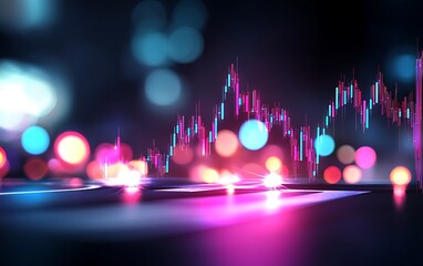 Poster - Abstract financial chart with bokeh lights.