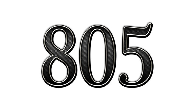 black metal 3d design of number 805 on white background.