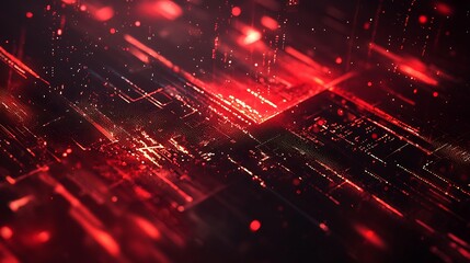 Poster - Abstract red digital data streams and glowing lines.