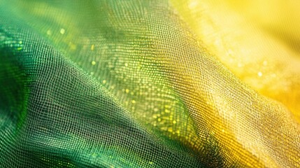 Texture, background, pattern. The fabric is transparent, multi-colored, green and yellow, with a metallic sheen.