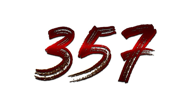 3D blood red number design of 357 on white background.