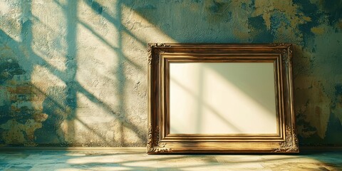 Poster - Large framed white picture is sitting on a wall