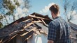 © sj - Storm Damage Roof Inspection: Inspecting roof damage from a storm for insurance purposes.