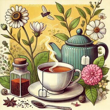 illustration Celebrate International Tea Day with a cup of your favorite tea - enjoy its health benefits and calming effects while sipping away!