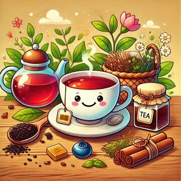  illustration Celebrate International Tea Day with a cup of your favorite tea - enjoy its health benefits and calming effects while sipping away!